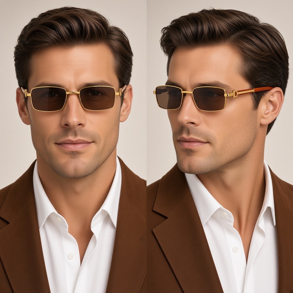 Mens Square Sunglasses Classic Brown Lens UV400 Sun Protection Retro Vintage New